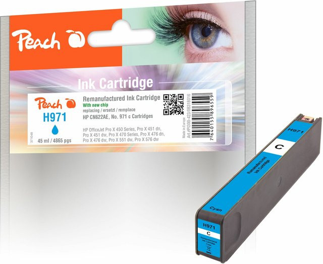 Peach Druckerpatrone Cyan HP 971 c CN622A (wiederaufbereitet) für HP OfficeJet Pro X 450, HP OfficeJet Pro X 451 dn und HP OfficeJet Pro X 451 dw - Bild 1
