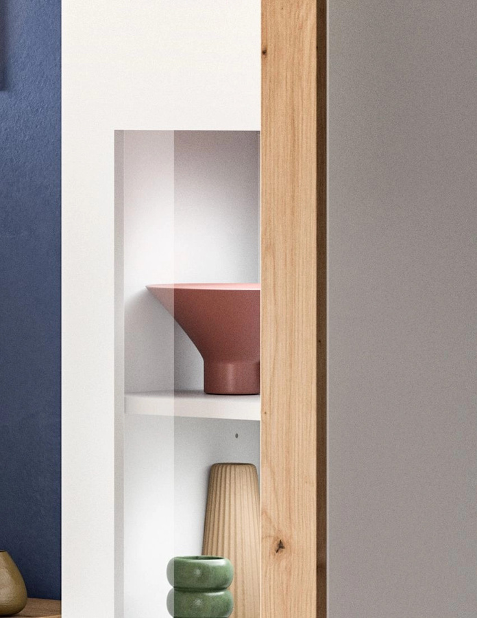 Inn.Furn Vitrine Siena in Weiß und Eiche mit Glastüren, B/T/H: 30 x 33 x 112 cm - Bild 4