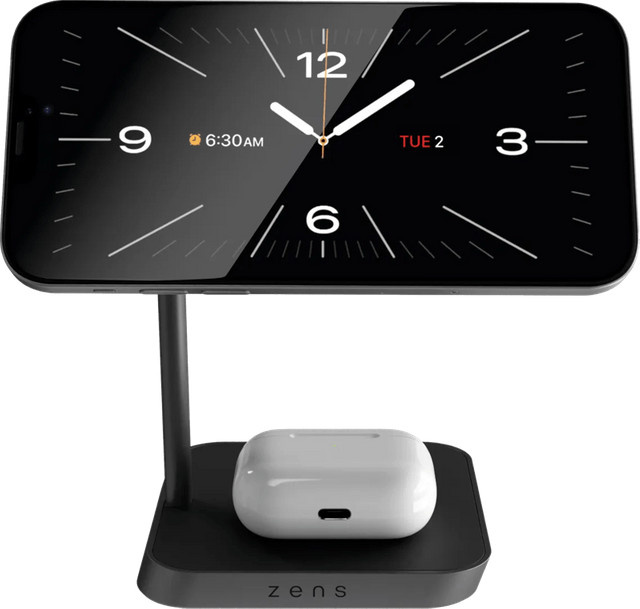 Zens 2-in-1 MagSafe und Qi2 Kabelloses Ladegerät mit Ständer, 15 W, Schwarz - Bild 1
