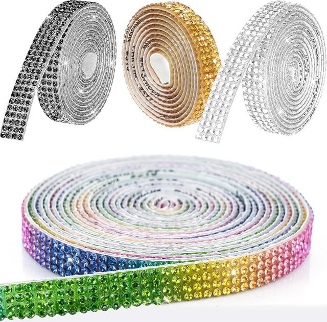 4-reihige Strassbandrolle in Gold und Multicolour als Diamantstreifen für DIY-Dekorationen und Bastelarbeiten - Bild 1
