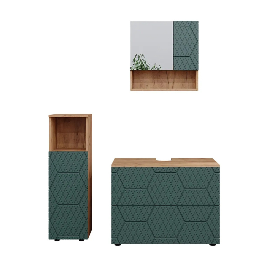 Vicco Badmöbel-Set Irma 4-teilig Eiche Grün mit Midischrank und Waschbeckenschrank - Bild 3