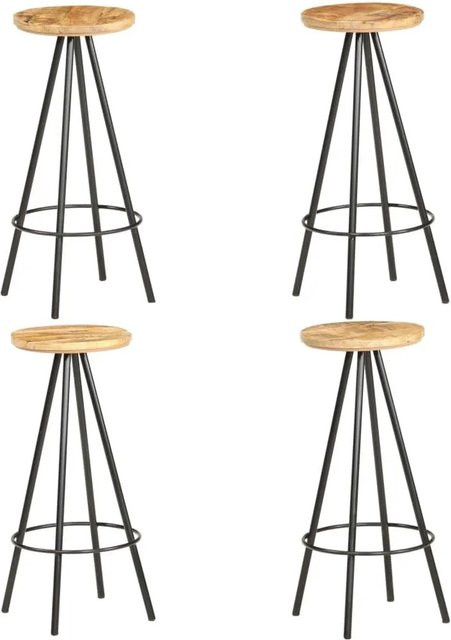 DELUKE Barhocker LUKE 4er Set aus rauem Mangoholz in Braun mit Eisenuntergestell im industriellen Look, B/T/H: 30 x 30 x 73 cm - Bild 1