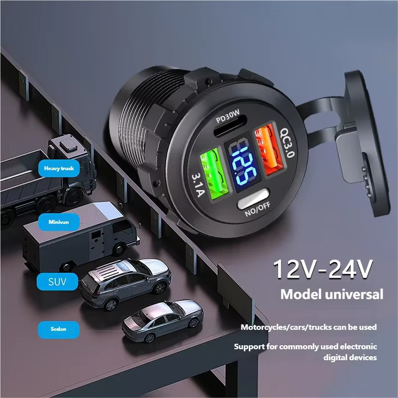 Kebidumei Dual-USB-Schnellladegerät für Autos mit QC 3.0 und PD 30W, wasserdicht, Schwarz - Bild 3