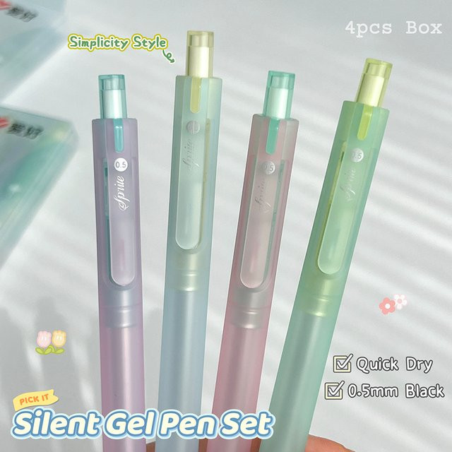 4er Set Silent Gelstifte in Schwarz, 0,5 mm Spitzendurchmesser, schnell trocknende Tintenstifte für Studium und Büro - Bild 1