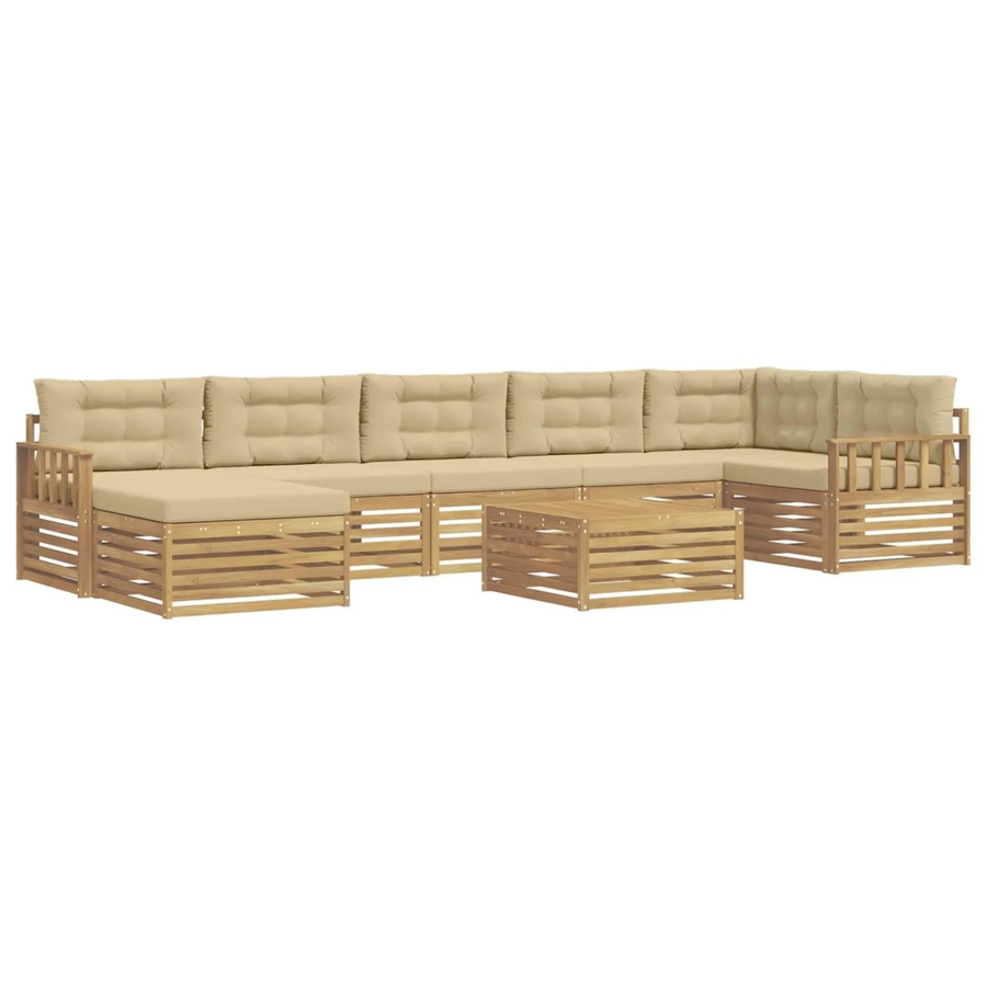 vidaXL Outdoor-Sofagarnitur in L-Form aus Akazienholz mit 8 Kissen in Weiß und Beige - Bild 2