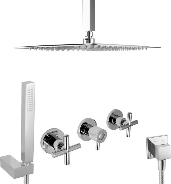 PaulGurkes Unterputz Regendusche Set mit Deckenarm und Handbrause in Chrom, Durchmesser: 30 cm - Bild 1