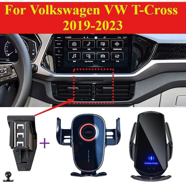 Smartphone Halterung mit kabelloser Ladefunktion für Volkswagen VW T-Cross 2019-2023 in Schwarz - Bild 1