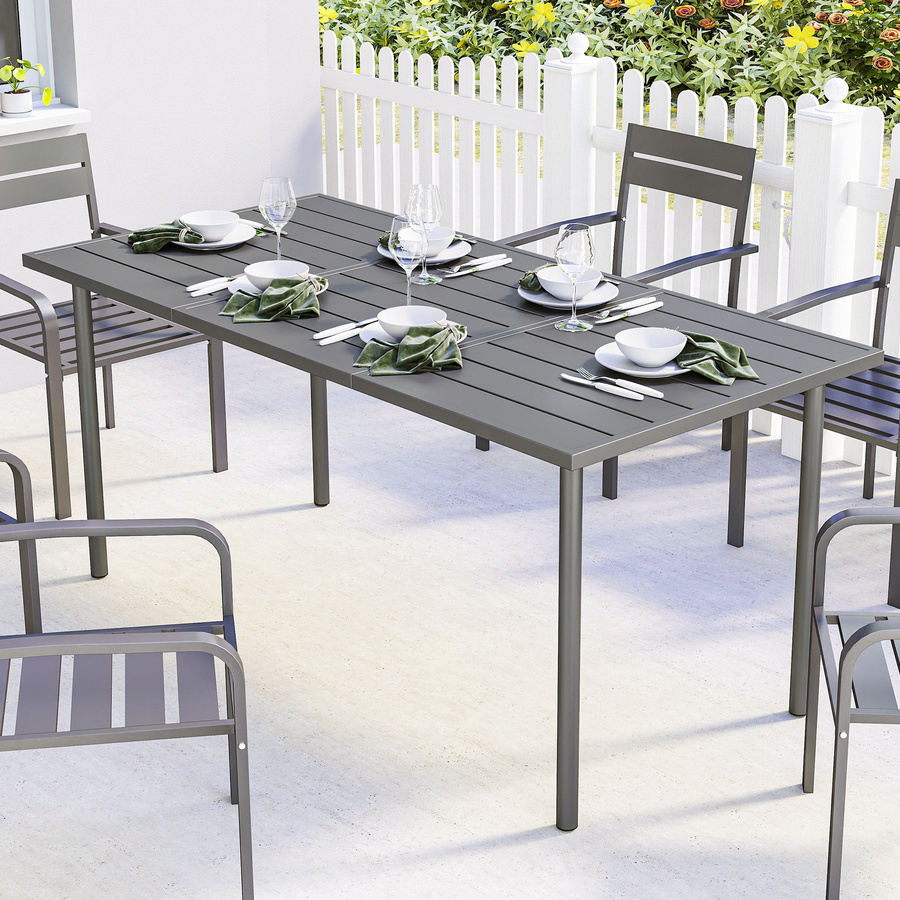 Outsunny Gartentisch aus Metall in Dunkelgrau mit Lamellen-Tischplatte für Garten, Balkon und Terrasse, B/T/H: 165 x 80 x 74 cm - Bild 2