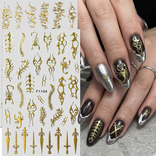 QIANJIKU Nagelaufkleber, Goldene Gothic-Kreuz, Metallic - Bild 1