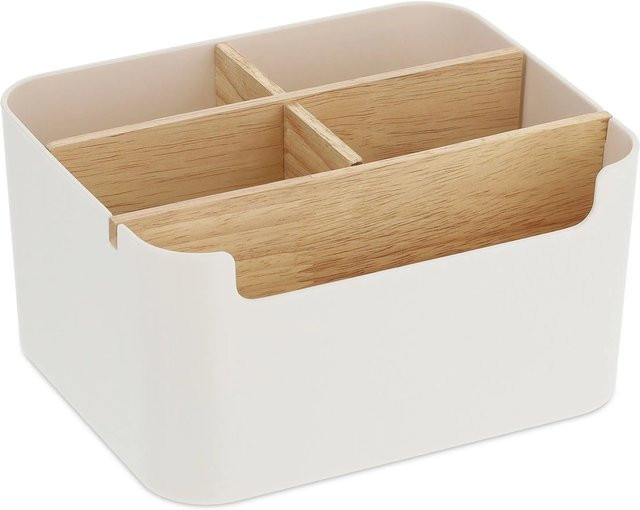 Relaxdays Schreibtisch Organizer aus Holz in Weiß mit 5 Fächern, B/T/H: 18 x 9,5 x 15 cm - Bild 1