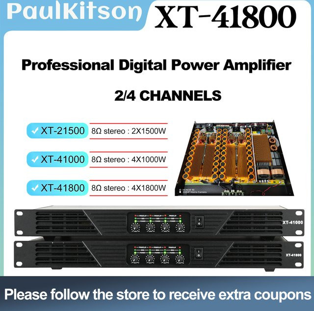 Paulkitson XT41800 Digitaler 4-Kanal Line-Array-Lautsprecherverstärker in Schwarz, 4x1800W bei 8 Ohm und 4x2500W bei 4 Ohm - Bild 1
