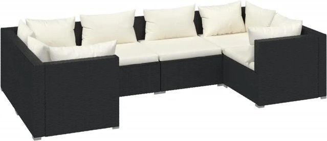vidaXL 6-tlg Garten-Lounge-Set aus PE-Rattan in Schwarz mit Kissen und pulverbeschichtetem Stahlgestell - Bild 1