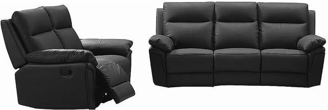 Vente-unique Couchgarnitur Pakita aus Büffelleder in Schwarz mit 3-Sitzer und 2-Sitzer sowie Massivholzrahmen B/T/H: 208 x 153 cm - Bild 1