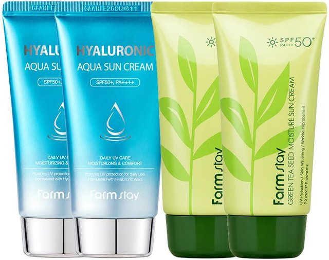FARM STAY Sonnenschutzcreme Set, Grüner Tee & Hyaluronsäure, LSF 50+ - Bild 1
