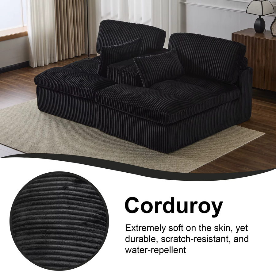 Vankel 2-in-1 Schlafsofa Click-Clack in Schwarz mit Cord-Bezug und gepolstertem Rahmen - Bild 2
