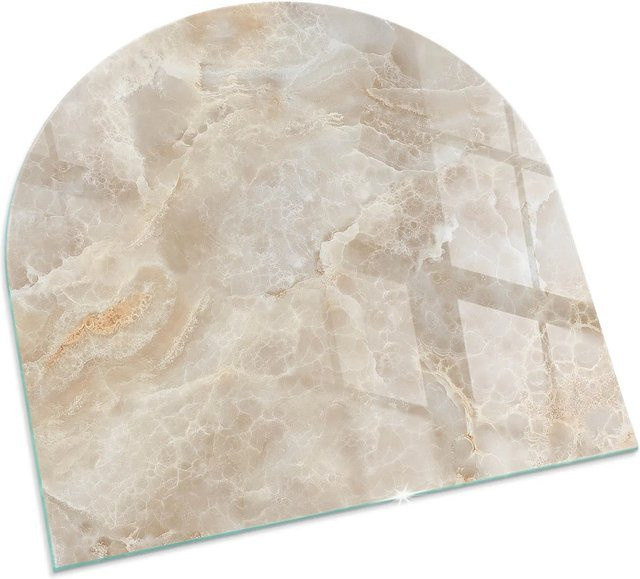Tulup Glasplatte für Kaminöfen mit Steinmuster in Beige, Halbkreis, B: 100 cm x T: 100 cm - Bild 1