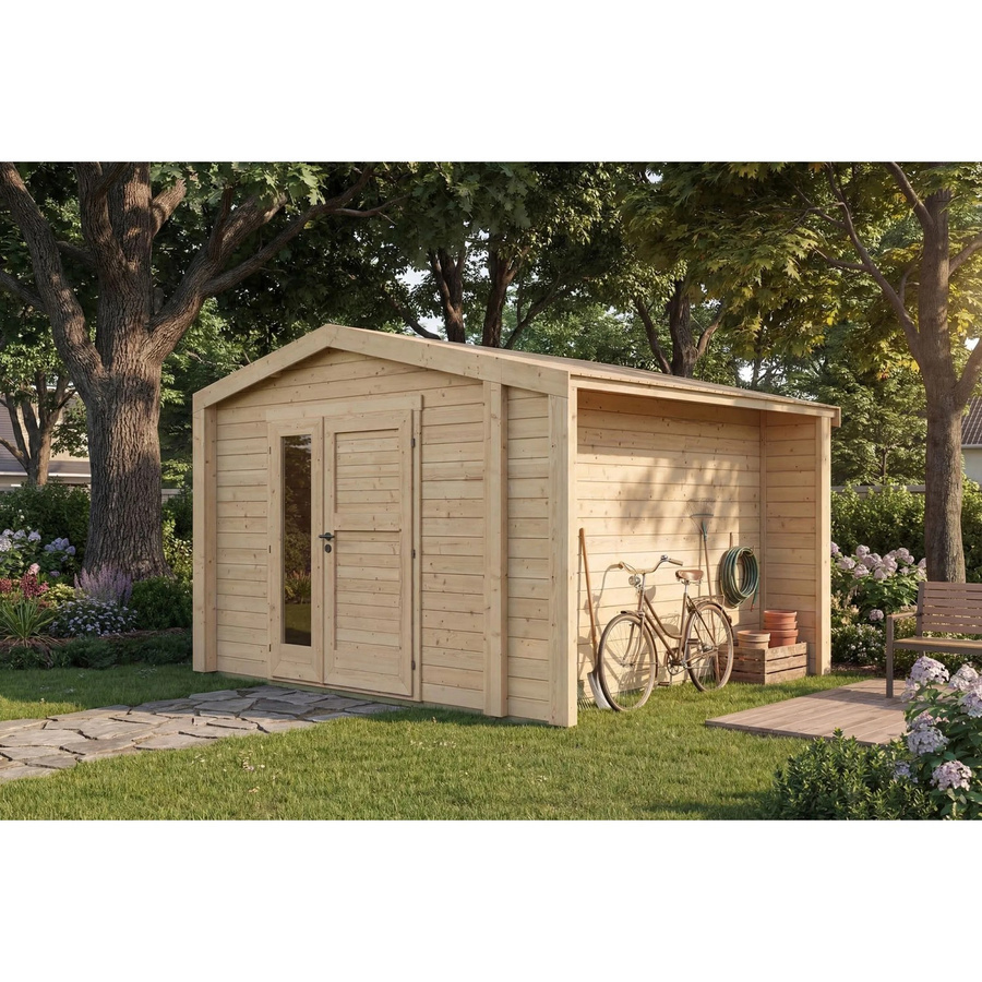 Weka Holz-Gartenhaus Killarney mit Satteldach in Natur Braun B: 361 cm, T: 313 cm, H: 246 cm - Bild 2