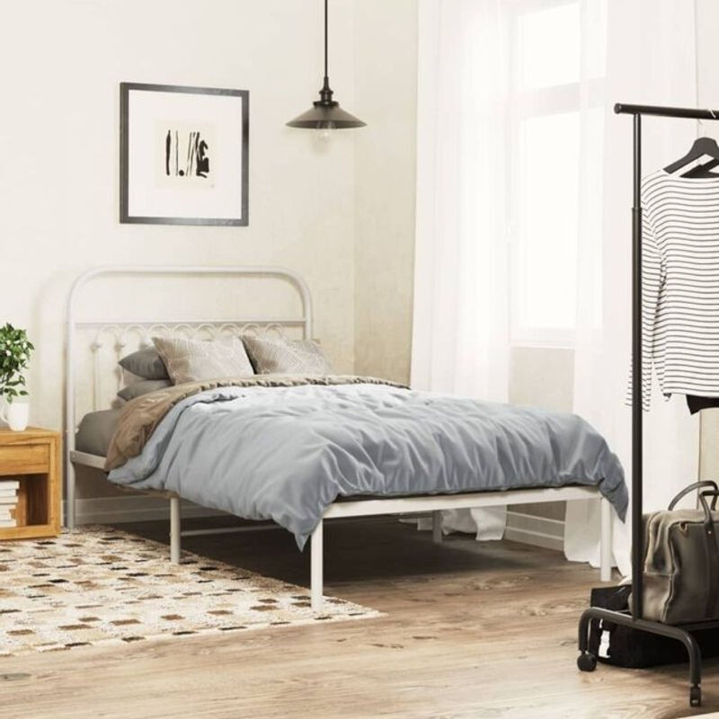 Vidaxl Metallbett mit Kopfteil in Weiß, klassisches Bettgestell aus Stahl, B/T: 100 x 200 cm - Bild 1