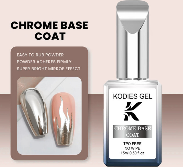 KODIES Chrom-Basislack, Semi-Permanenter UV-Basis-Gel-Nagellack, Transparent - Bild 1