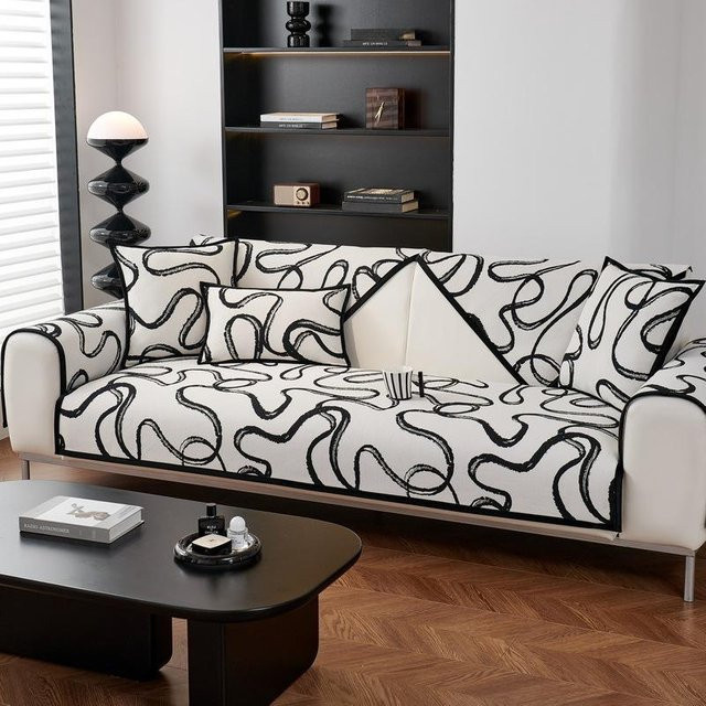 Sofakissen Super Six aus Chenille mit abnehmbarem Bezug, quadratisch, B/T/H: 60 x 60 x 60 cm, Farben: Schwarz, Weiß - Bild 1