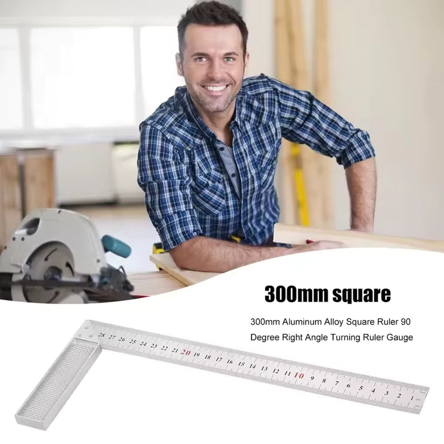 Quadratisches Lineal aus Aluminium mit Edelstahlskala und rechtem Messwinkel, Silber, Breite: 30 cm - Bild 3