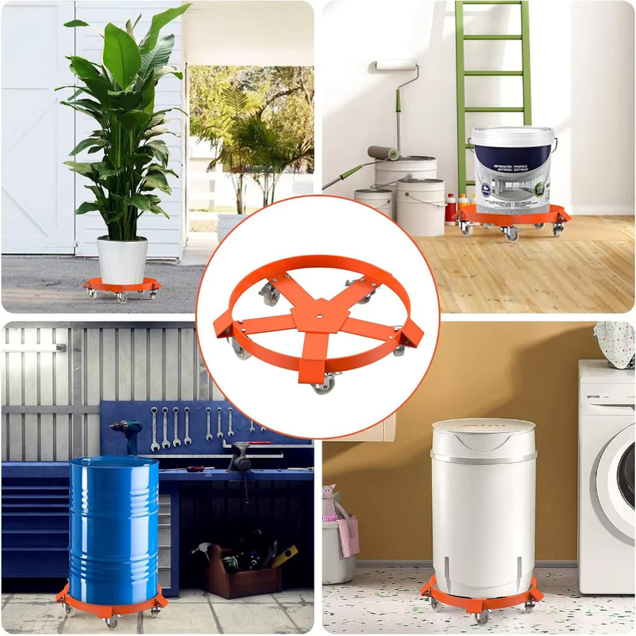 Garvee Schwerlast-Stahlfasswagen für 55-Gallonen-Fässer in Orange mit 5 Schwenkrollen und Bremsen - Bild 3