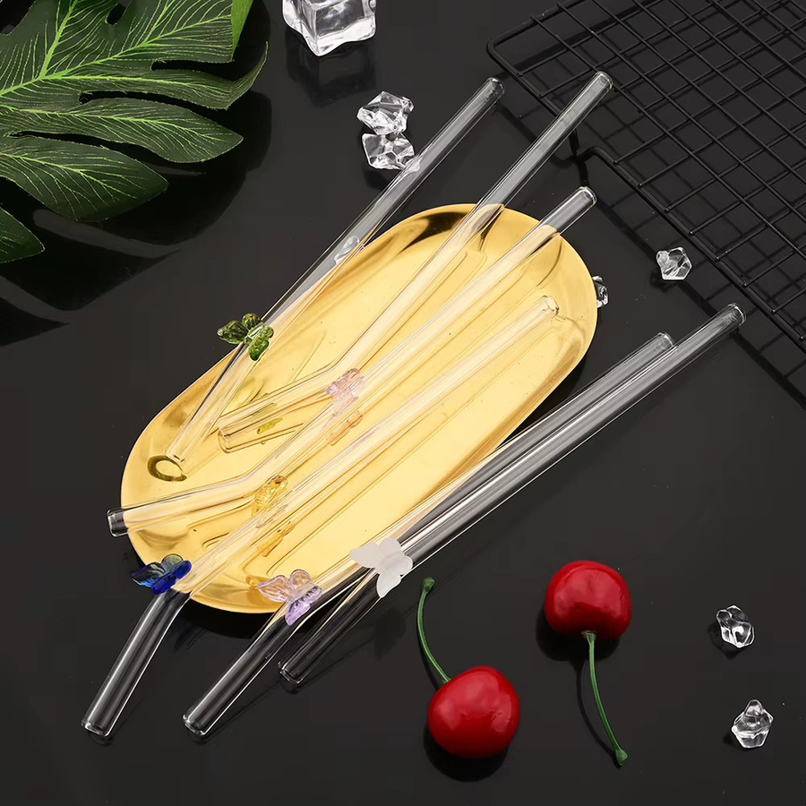 5 Stück Glasstrohhalme von uniturcky aus Borosilikatglas in Transparent und Pink für Cocktails, Smoothies und Säfte - Bild 4