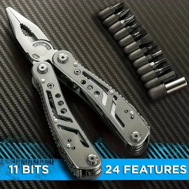 LIXIU Multitool 24in1 in Silber mit Messer, Zange und 11 Bits für Camping und Outdoor - Bild 1