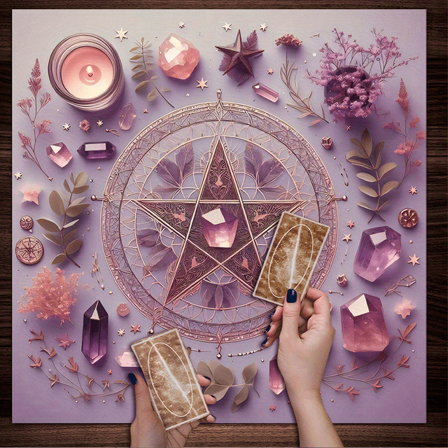 VIKAMA Magic Knot Tischdecke Pentagramm-Totem in Lila, wasserfest, runder Bohemian-Stil für Meditation und Tarot-Zeremonien - Bild 1