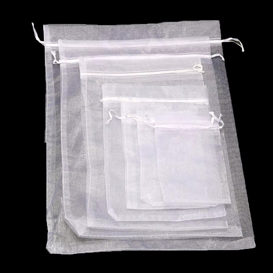 Weiße Organza-Geschenkbeutel mit Kordelzug für Schmuck und Party-Zubehör - Bild 3