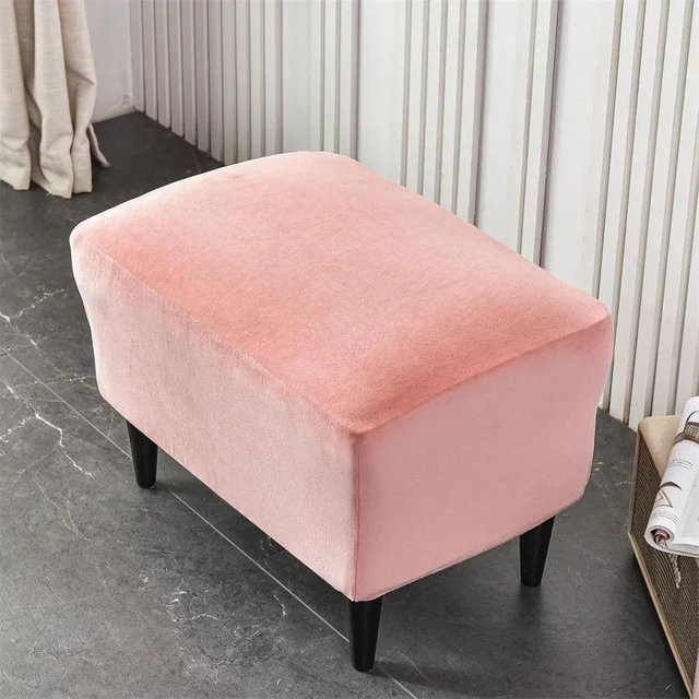 Yiran Furniture Hockerbezug aus Samt in Pink, elastischer Möbelschutzbezug für rechteckige Hocker und Fußstützen - Bild 1