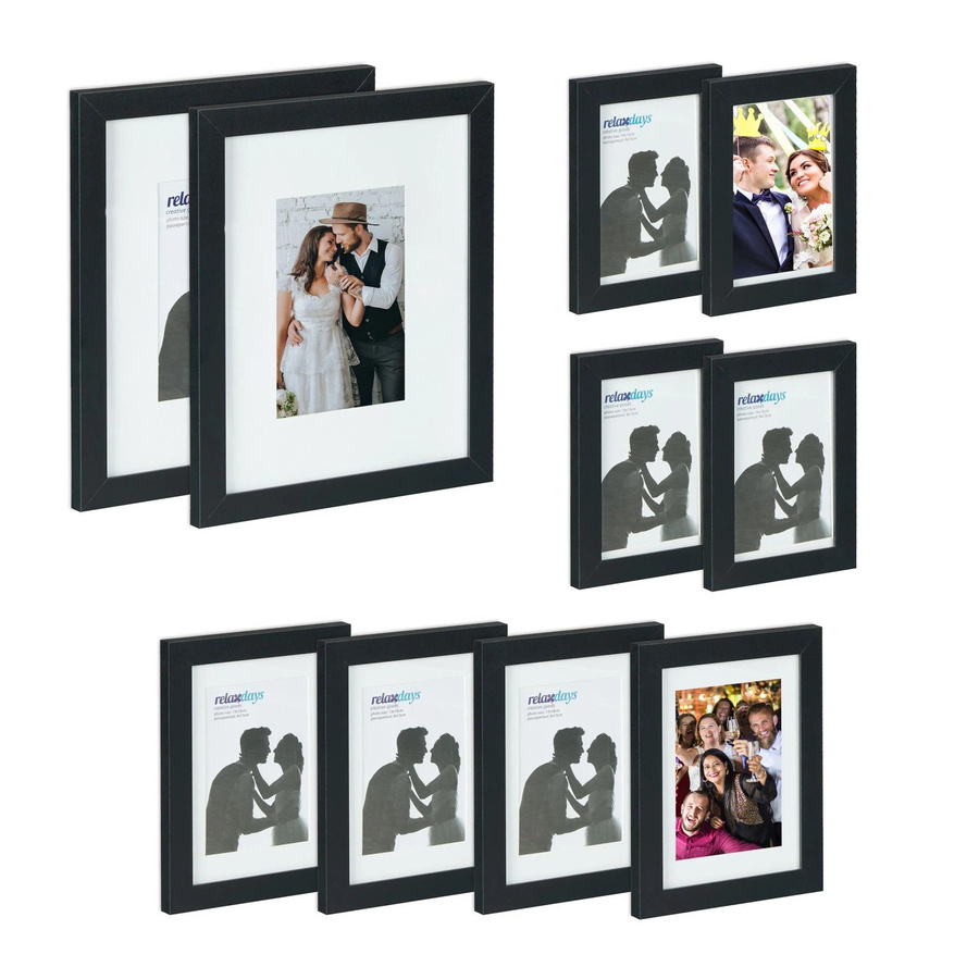 Relaxdays Bilderrahmen 10er Set aus MDF und Glas in Schwarz zum Aufstellen und Aufhängen - Bild 2