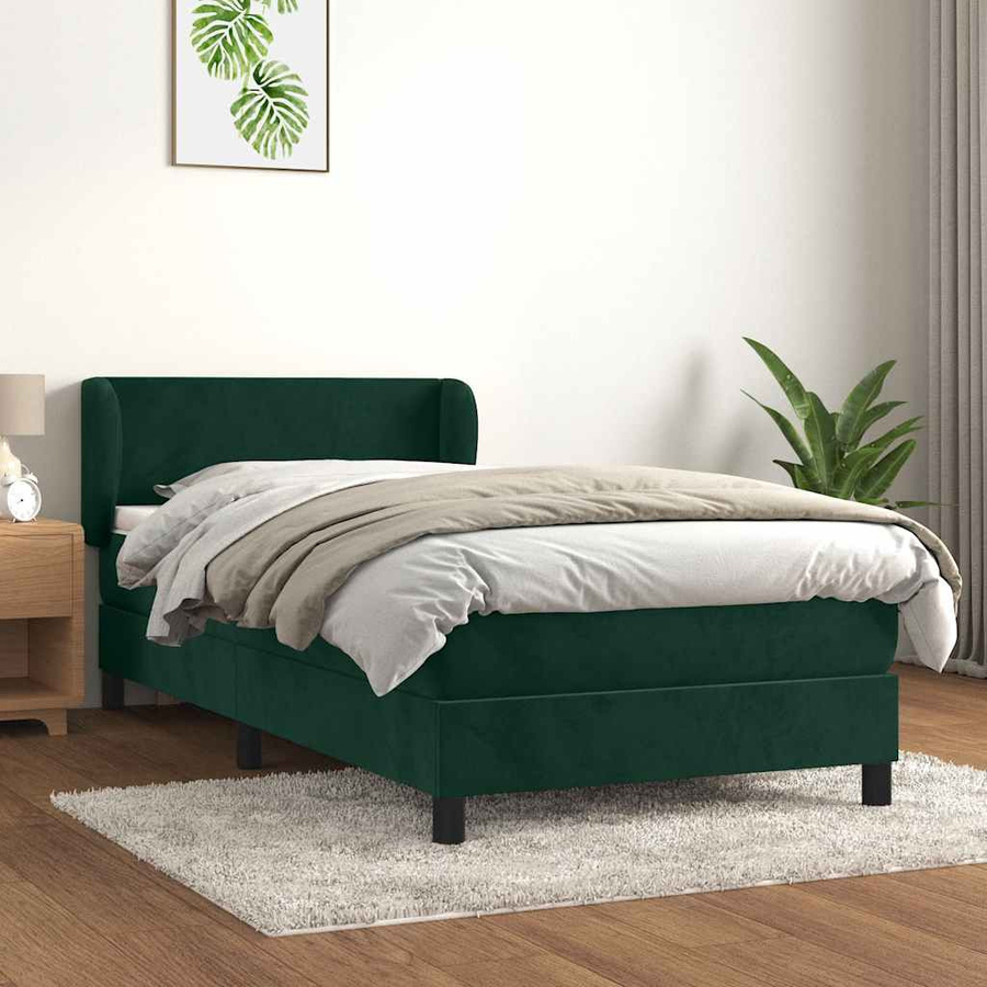 vidaXL Boxspringbett mit Matratze Dunkelgrün aus Samt, Hybrid-Design mit Taschenfederkern, B/T/H: 90 x 200 x 78 cm - Bild 4