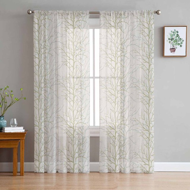 Super Six Chiffon-Fenstervorhang mit floralem Baumzweig-Design in Weiß, B/H: 135 x 114 cm - Bild 1