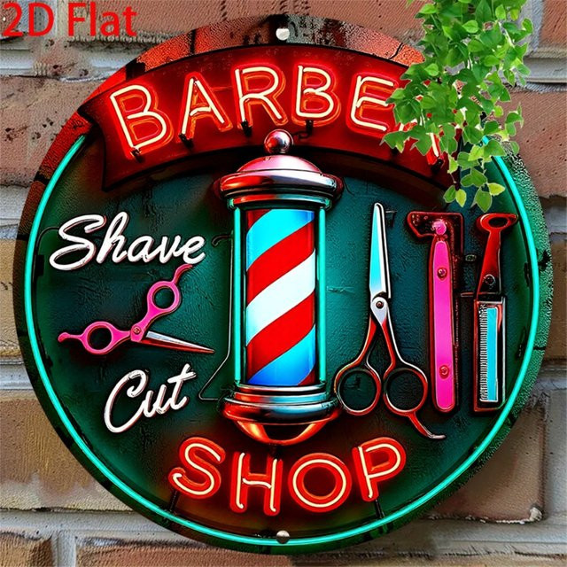 CIFBUY Vintage Barbier Neonschild Rund, Multicolour 2D Flach Wandmontiert mit Aluminium-Gehäuse - Bild 1