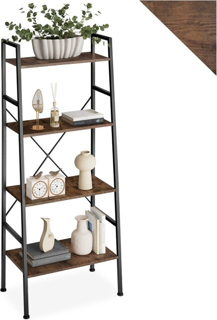 tectake Leiterregal im Industrial Style mit 4 Ebenen aus Metall und Holz in Braun, B/T/H: 61,5 x 36,5 x 150 cm - Bild 1