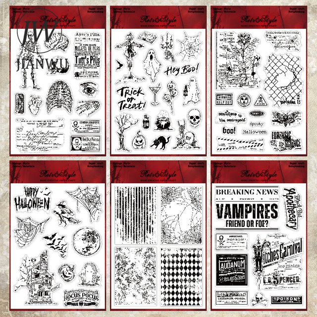 JIANWU Transparenter Silikonstempel Vintage Halloween Landschaft Motiv für DIY Junk Journal und Scrapbooking - Bild 1