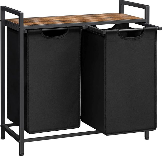 Vasagle Wäschekorb mit 2 Fächern und Ablage in Braun-Schwarz, B/T/H: 33 x 72 x 73 cm - Bild 1
