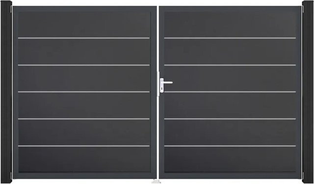 GroJa Tor Basicline Premium 2-flügelig Anthrazit B/H: 306 x 180 cm DIN Rechts mit Sichtschutz - Bild 1