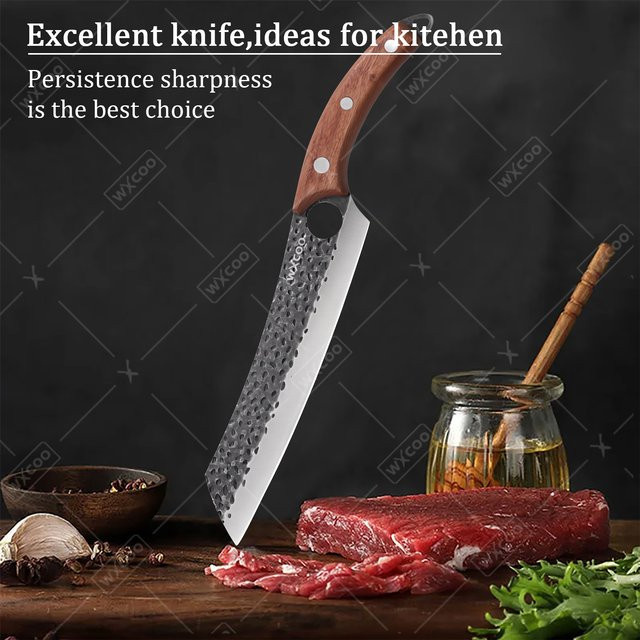 WXCOO Handgeschmiedetes Ausbeinmesser aus Edelstahl in Silber mit Holzgriff zum Schneiden von Fischfleisch und Fleisch - Bild 1