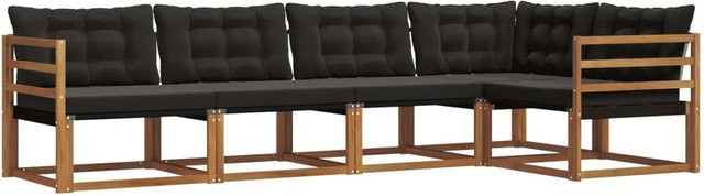 vidaXL Outdoor-Sofagarnitur 5-teilig L-Form aus Akazienholz und Textilene in Natur und Schwarz mit Kissen - Bild 1