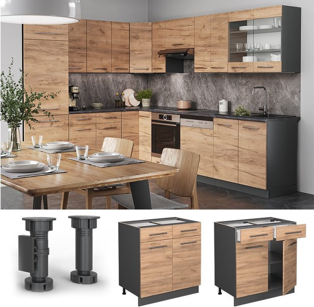 Vicco Küchenunterschrank Fame-Line in Anthrazit und Eiche mit Schublade und Drehtür, Breite: 80 cm - Bild 1