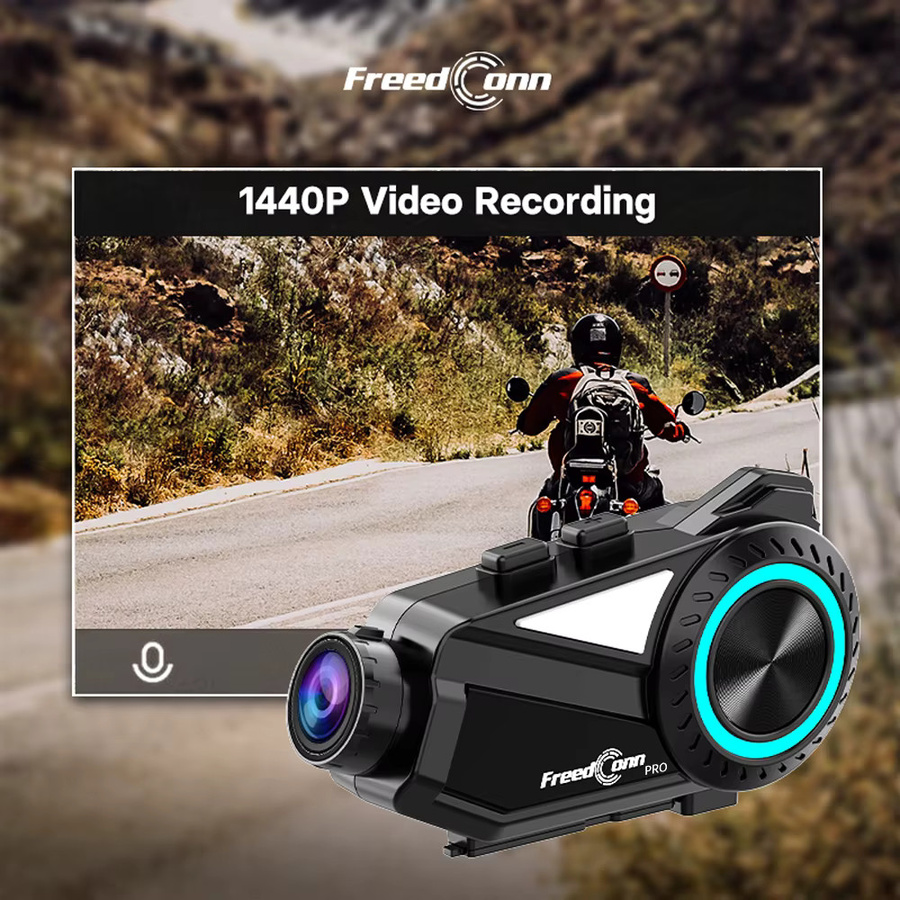 Freedconn R3 Pro Bluetooth Helm-Intercom mit 1440P Dash Cam, WiFi Video Recorder und App-Steuerung, Schwarz - Bild 4