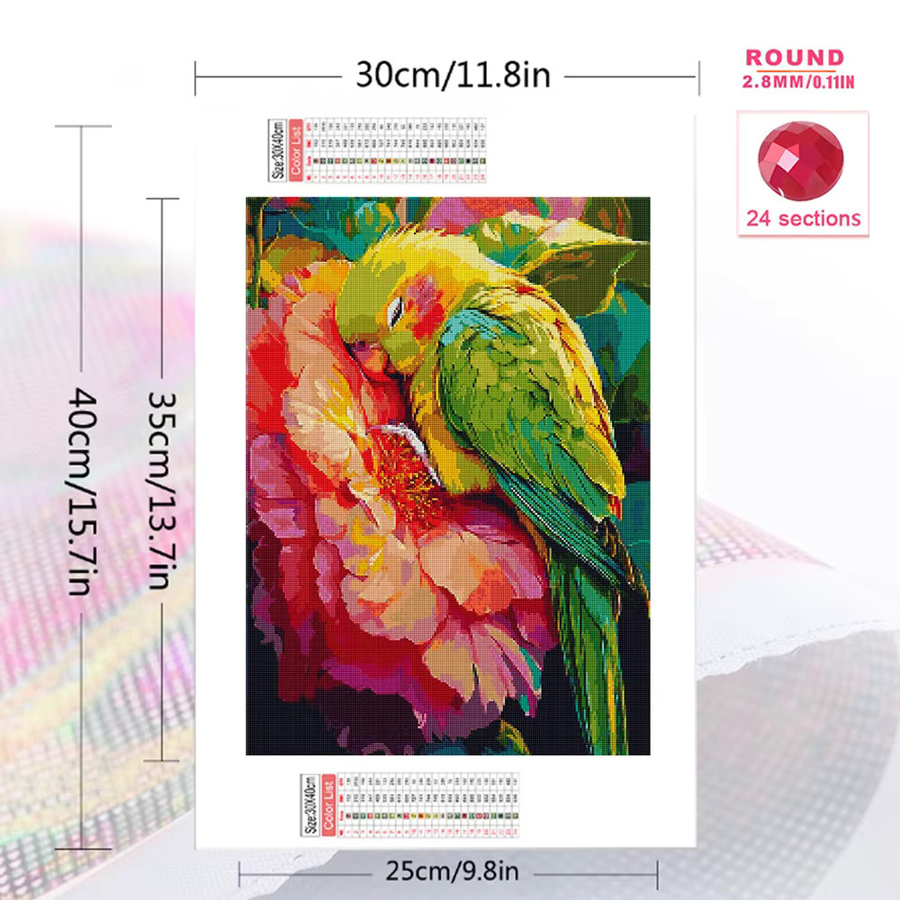 EverShine Diamond Painting DIY Set Papagei mit Blumen Motiv in Multicolour für Kinder und Erwachsene - Bild 2
