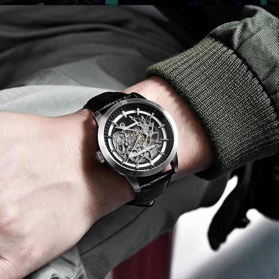 Pagani Design Armbanduhr, Automatik, Edelstahl, Leder, Herren, Schwarz - Bild 3