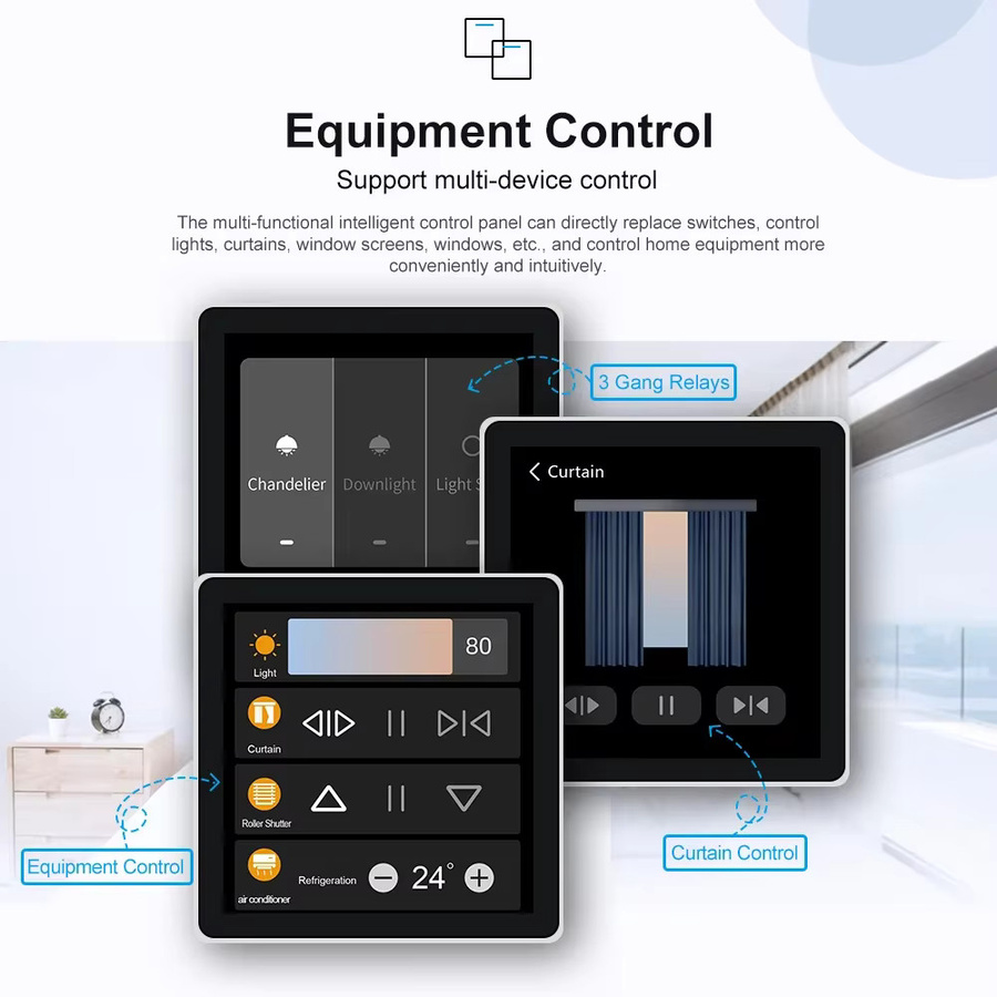 Tuya Zigbee 2-in-1 Smart Panel: 4-Zoll-LCD-Touchscreen Szenensteuerung und 3-Gang-Relaisschalter in Schwarz, kompatibel mit Alexa und Google Home - Bild 6