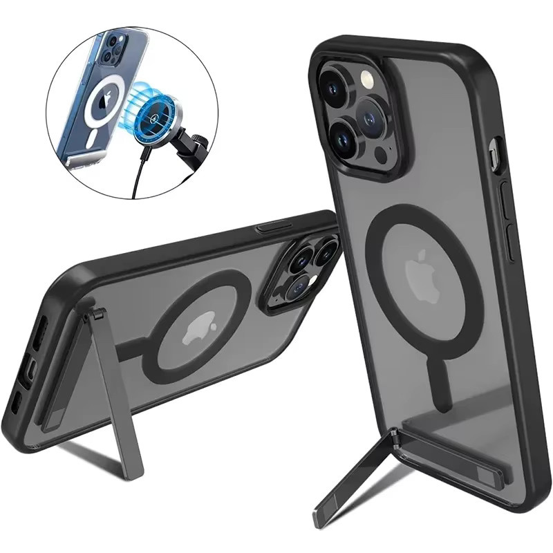 UYUXIO Magnetische Handyhülle mit Ständer, transparente schwarze Schutzhülle für iPhone 17 Pro Max 16 15 14 13 12 - Bild 2
