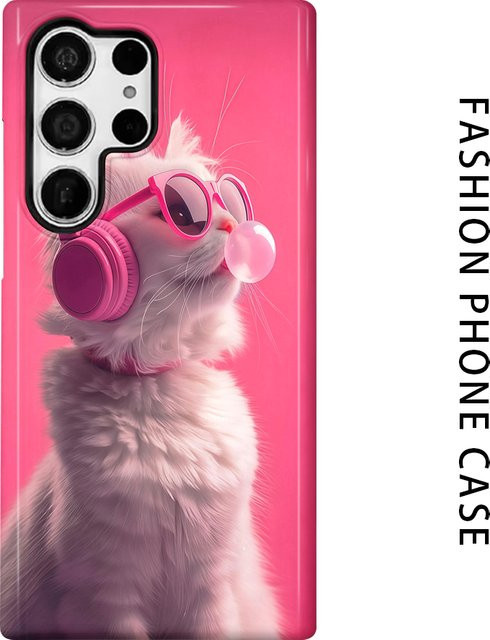 Glänzende Handyhülle mit Katzen-Motiv in Rosa für Samsung Galaxy S26 S25 S24 S23 S20 FE A56 A36 Ultra - Bild 1