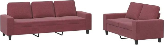 vidaXL 2-teilige Sofagarnitur in Weinrot aus Stoff mit 2-Sitzer und 3-Sitzer im modernen Design - Bild 1
