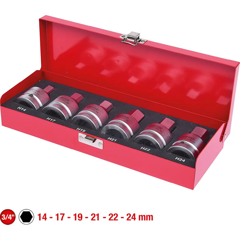 KS Tools 3/4 Zoll Kraft-Bit-Stecknuss-Satz, 6-teilig, 14-24mm, Chrom-Molybdän-Stahl, Rot - Bild 3